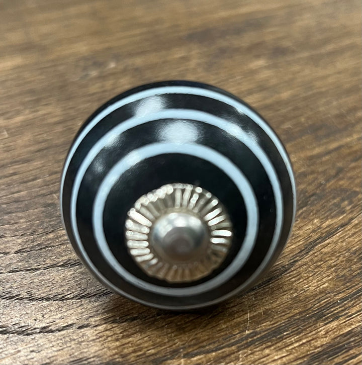 Jet Black with White Stripes Knob