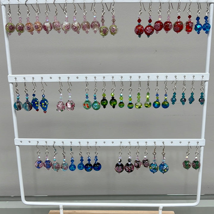 Artisan Glass Bead Drop Earrings with Stirling Silver French Hooks