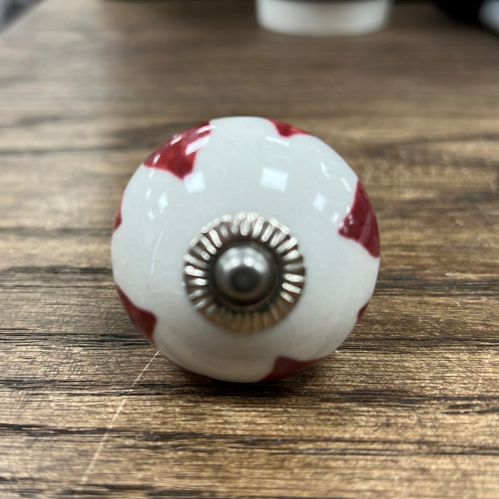 White with Red Hearts Knob