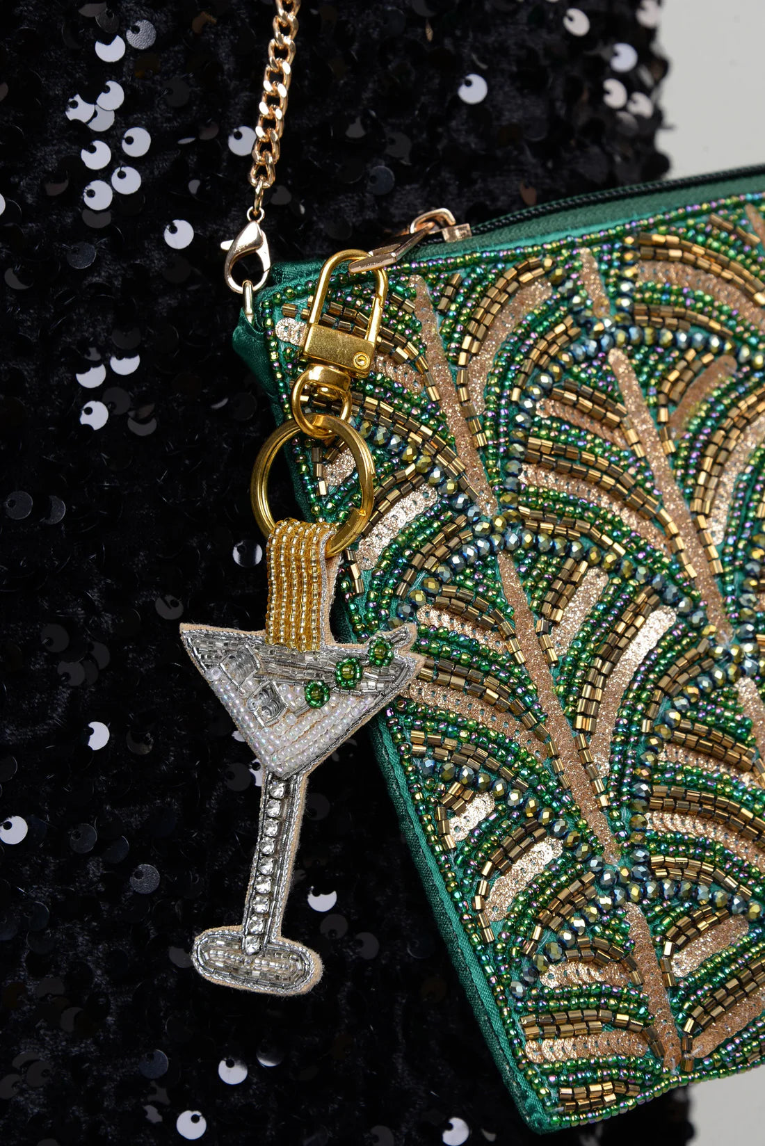 Martini Cocktail Beaded Keyring