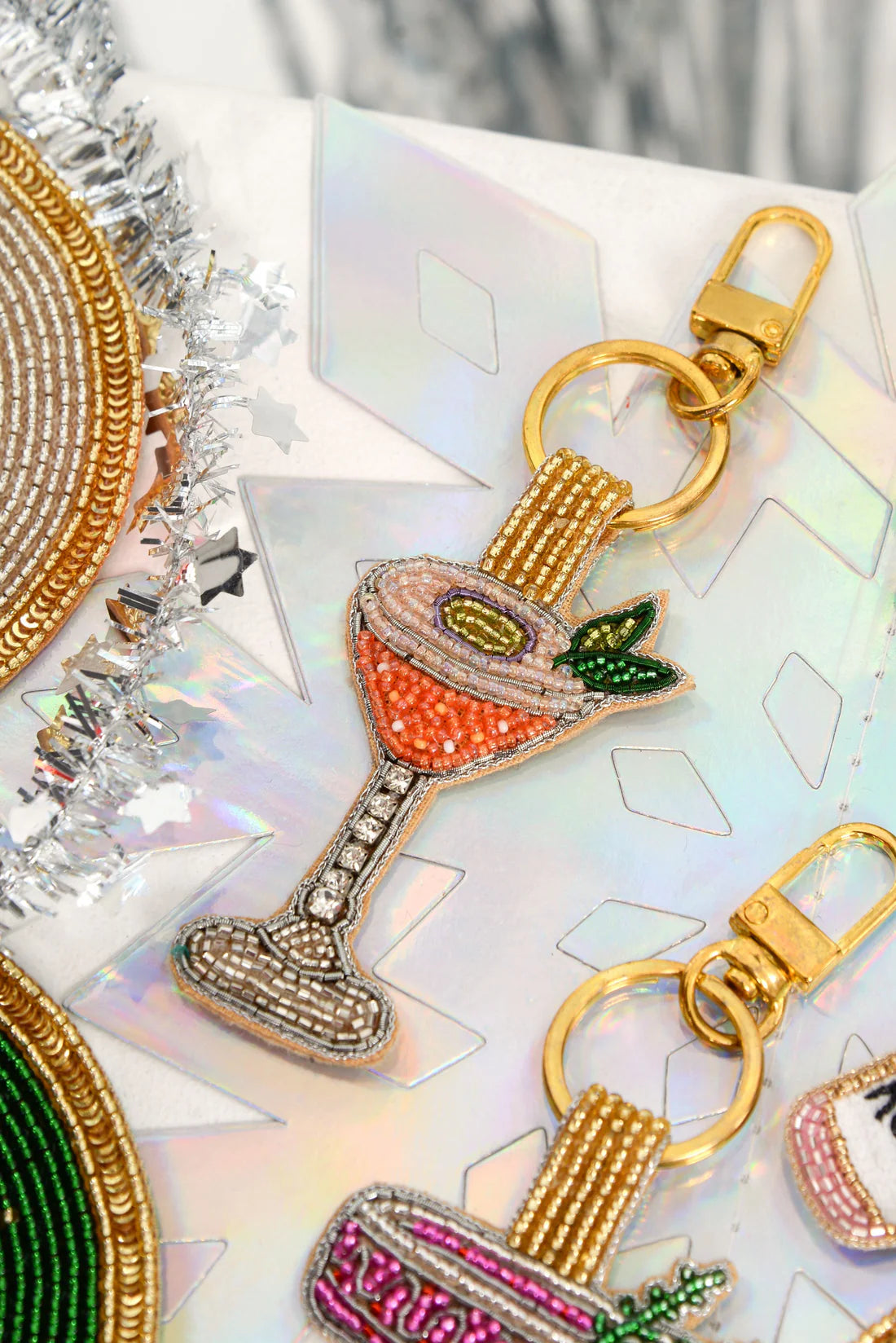 Passionfruit Martini Cocktail Beaded Keyring