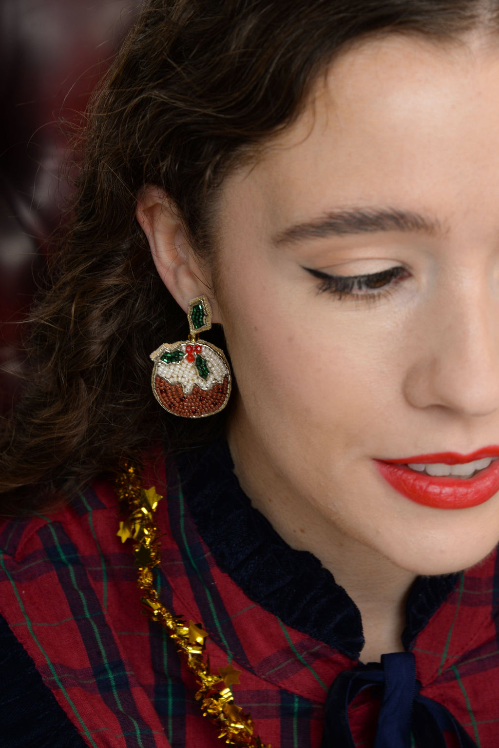 Xmas Pudding Beaded Earrings