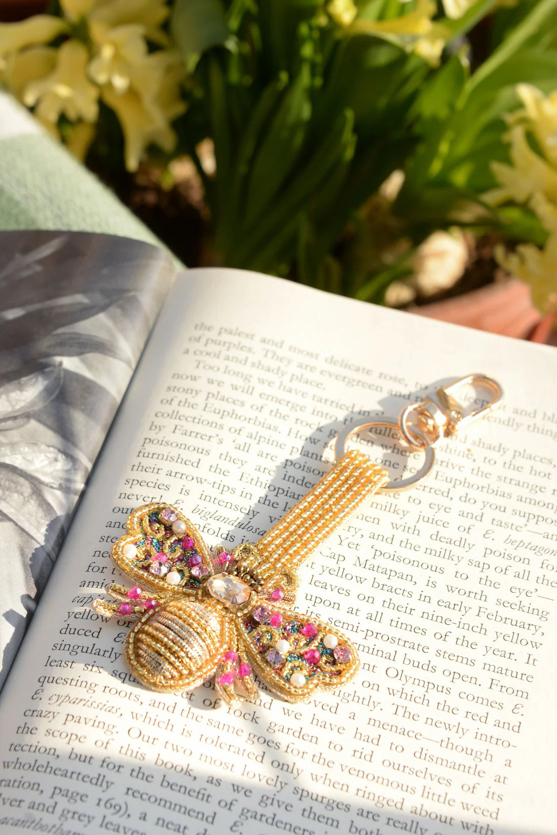Pink Bee Beaded Keyring