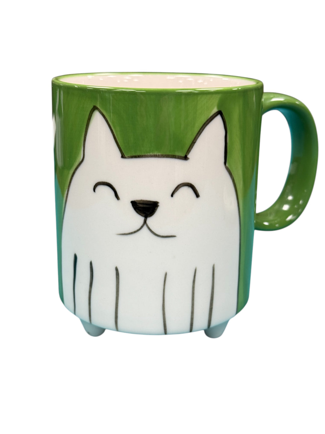 Footed Mug - Green Cat