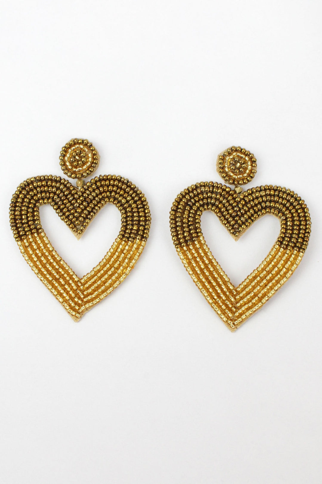 Two Tone Gold Beaded Heart Earrings