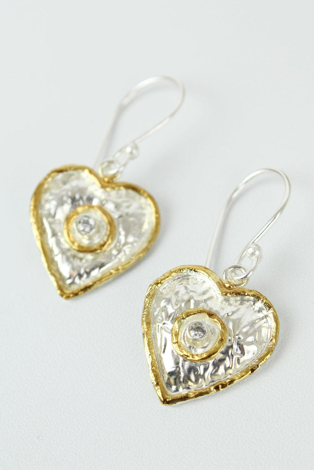 Silver And Gold Heart Crystal Drop Earrings