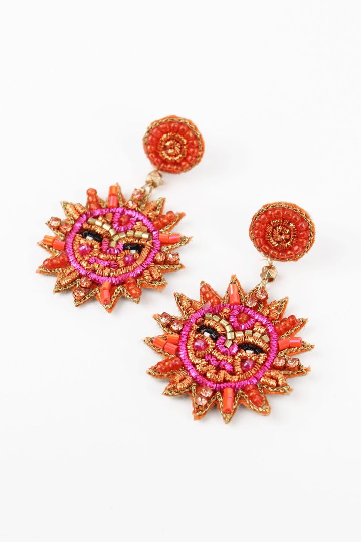 Orange And Pink Sun Face Earrings