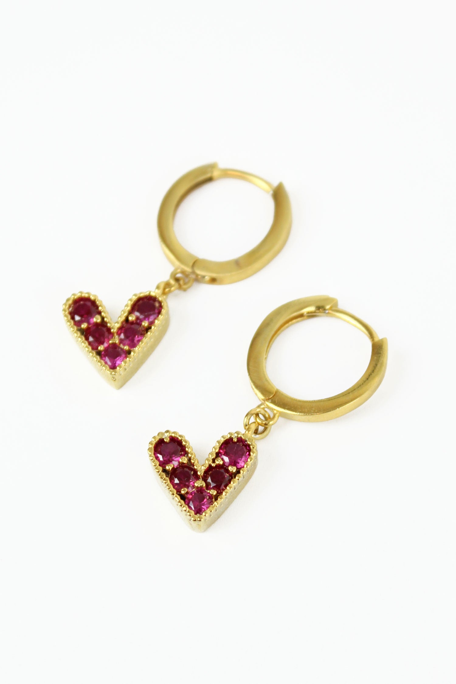 Pink Gemstone Heart Earrings