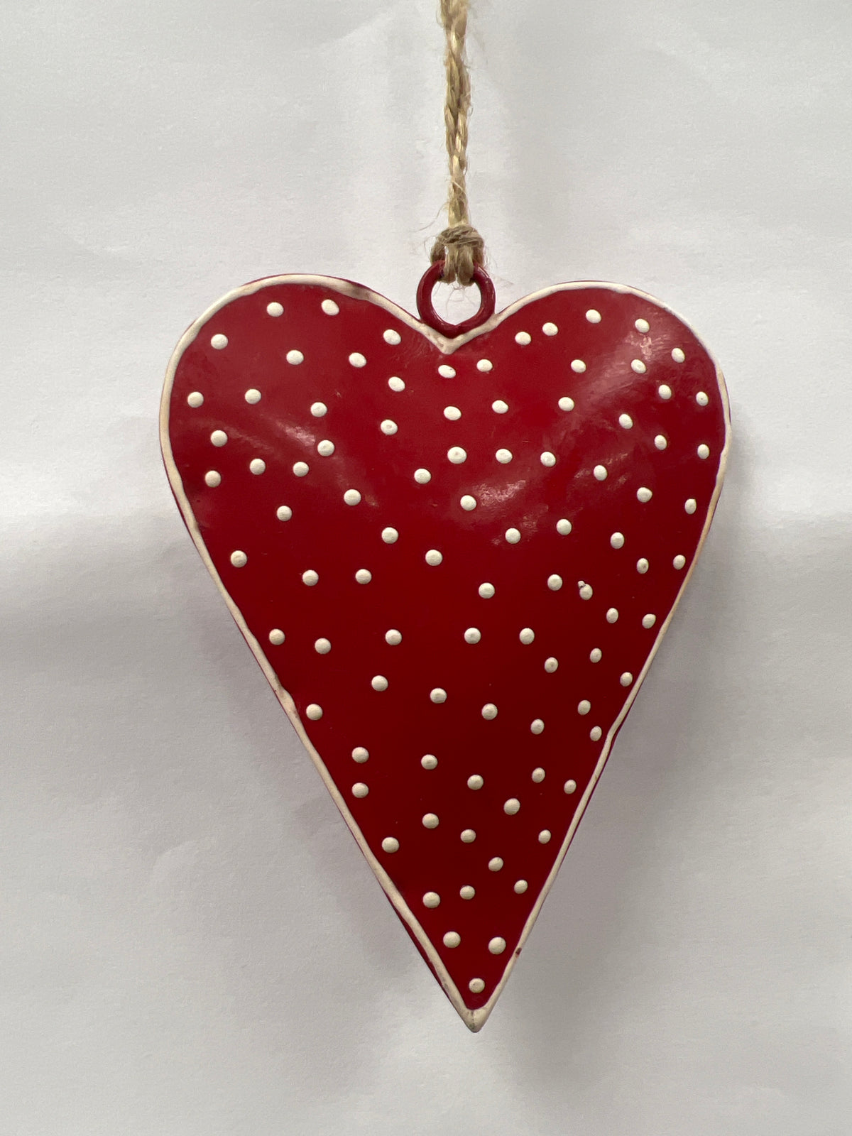Red Metal Heart With Piped Design Hanging Decoration