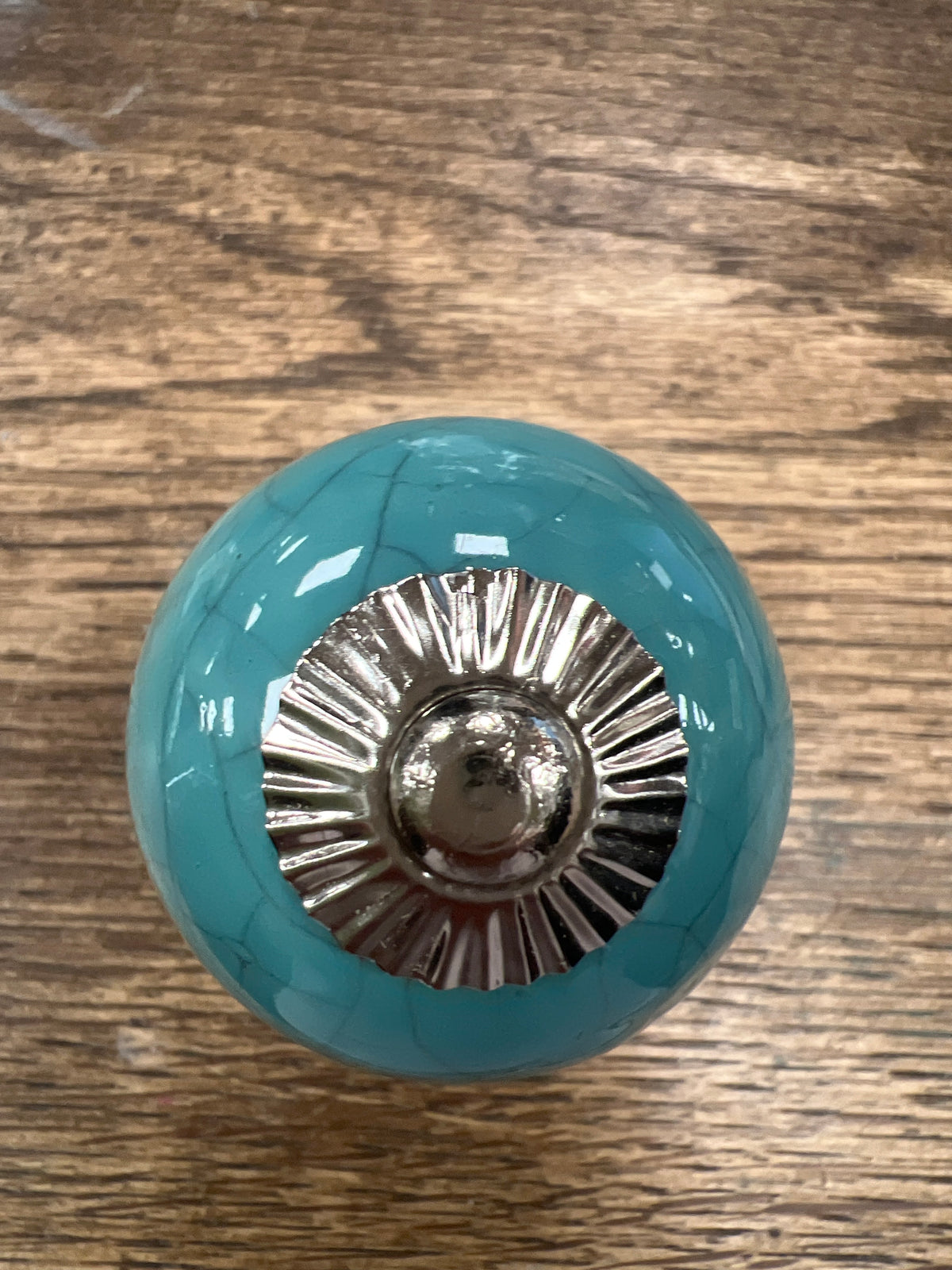 Turquoise With Grey Crackle Round Knob