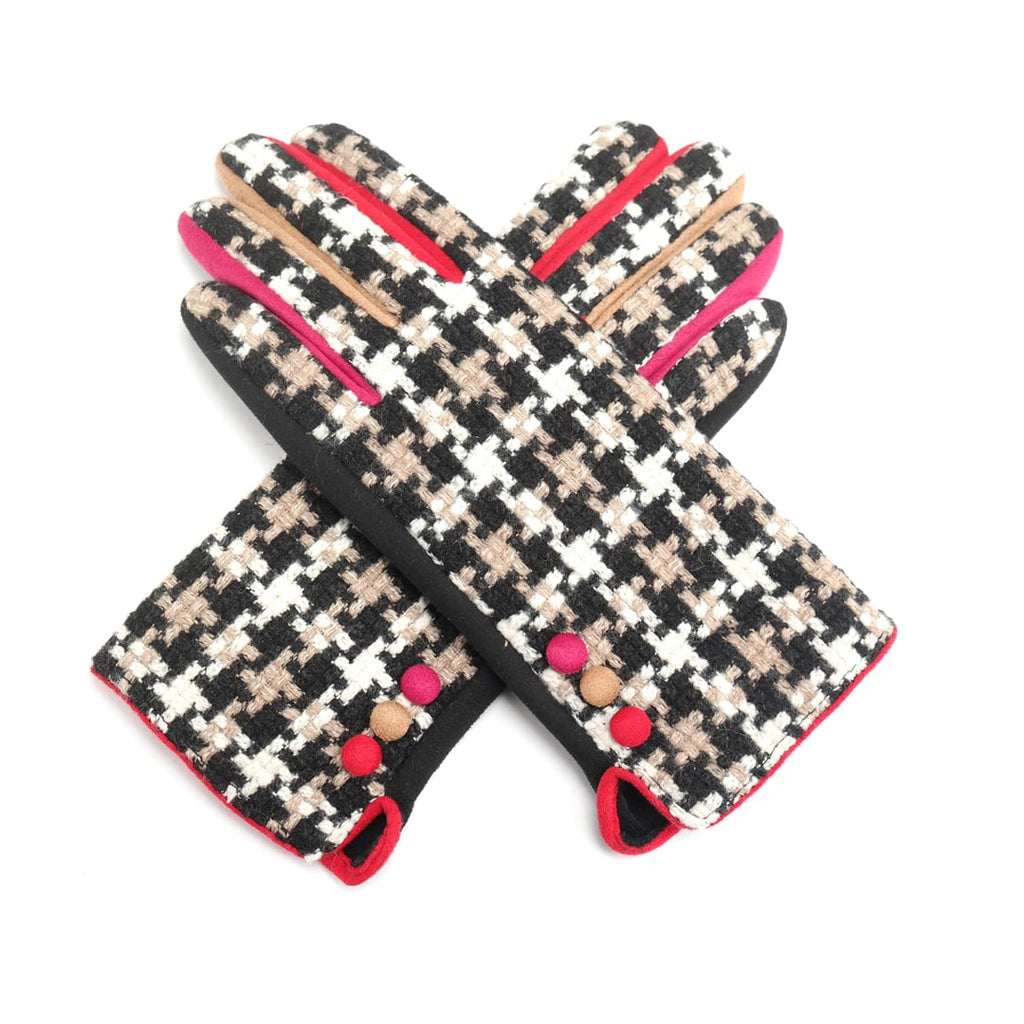 Ladies Dog Tooth Check Gloves - Black