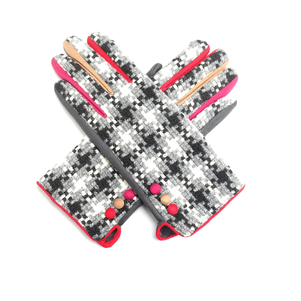Ladies Dog Tooth Check Gloves - Grey