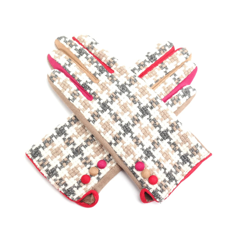 Ladies Dog Tooth Check Gloves - Taupe