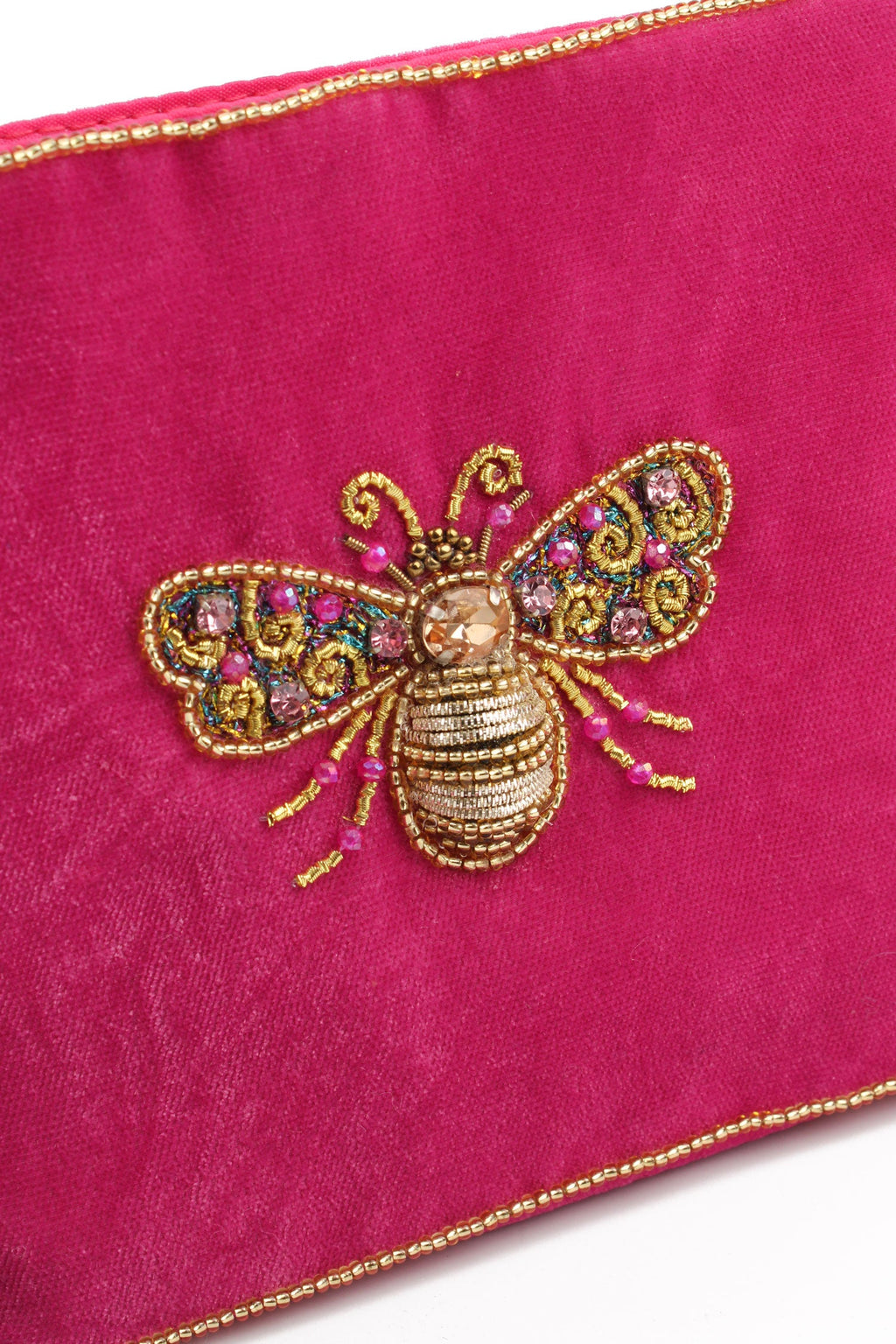 Gold And Pink Bee Beaded Purse - Medium