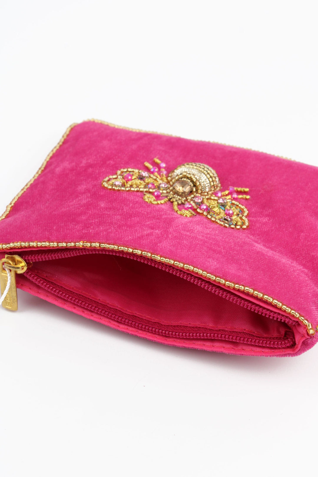 Gold And Pink Bee Beaded Coin Purse