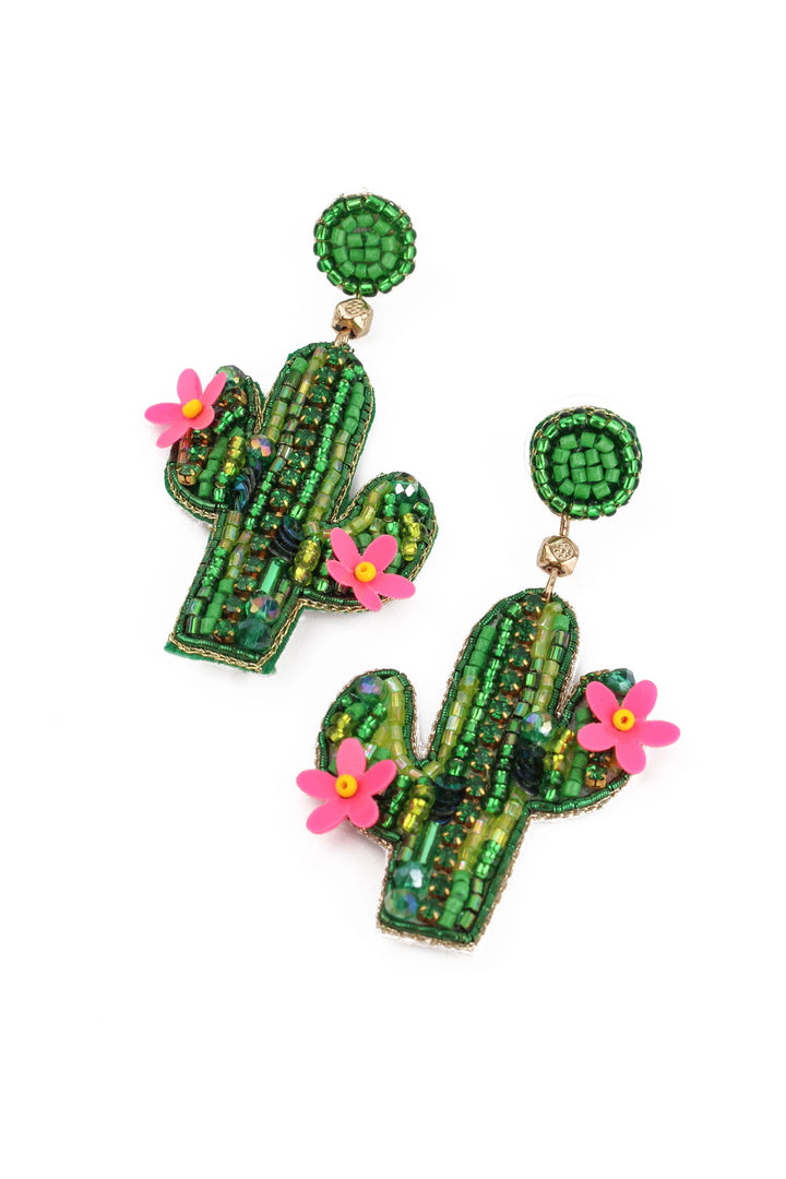 Green And Pink Cactus Earrings