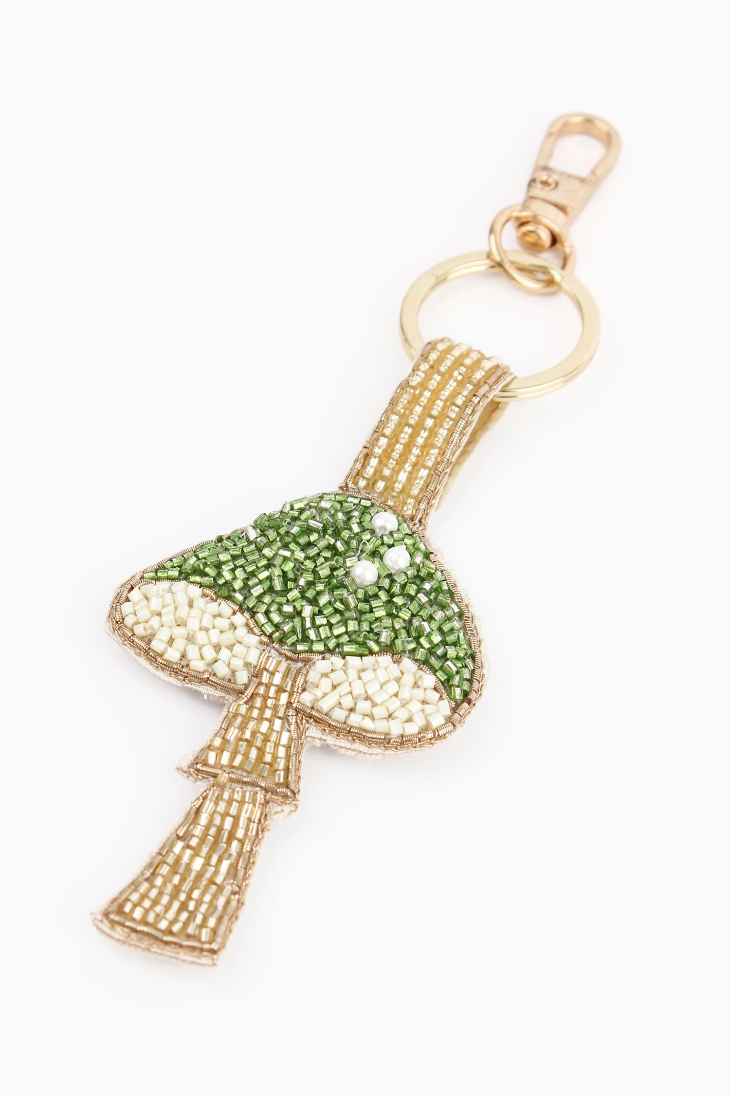 Mushroom Beaded Keyring - Green
