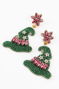 Green And Pink Witches Hat Drop Earrings