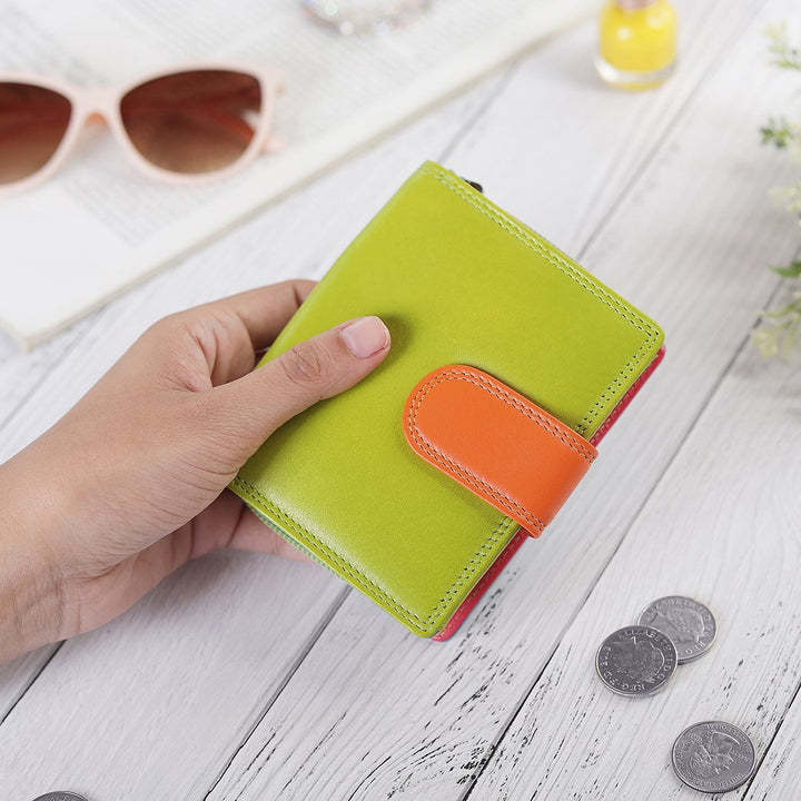 Soft Colourful Leather Trifold Purse - Camellia London / Green-Multi