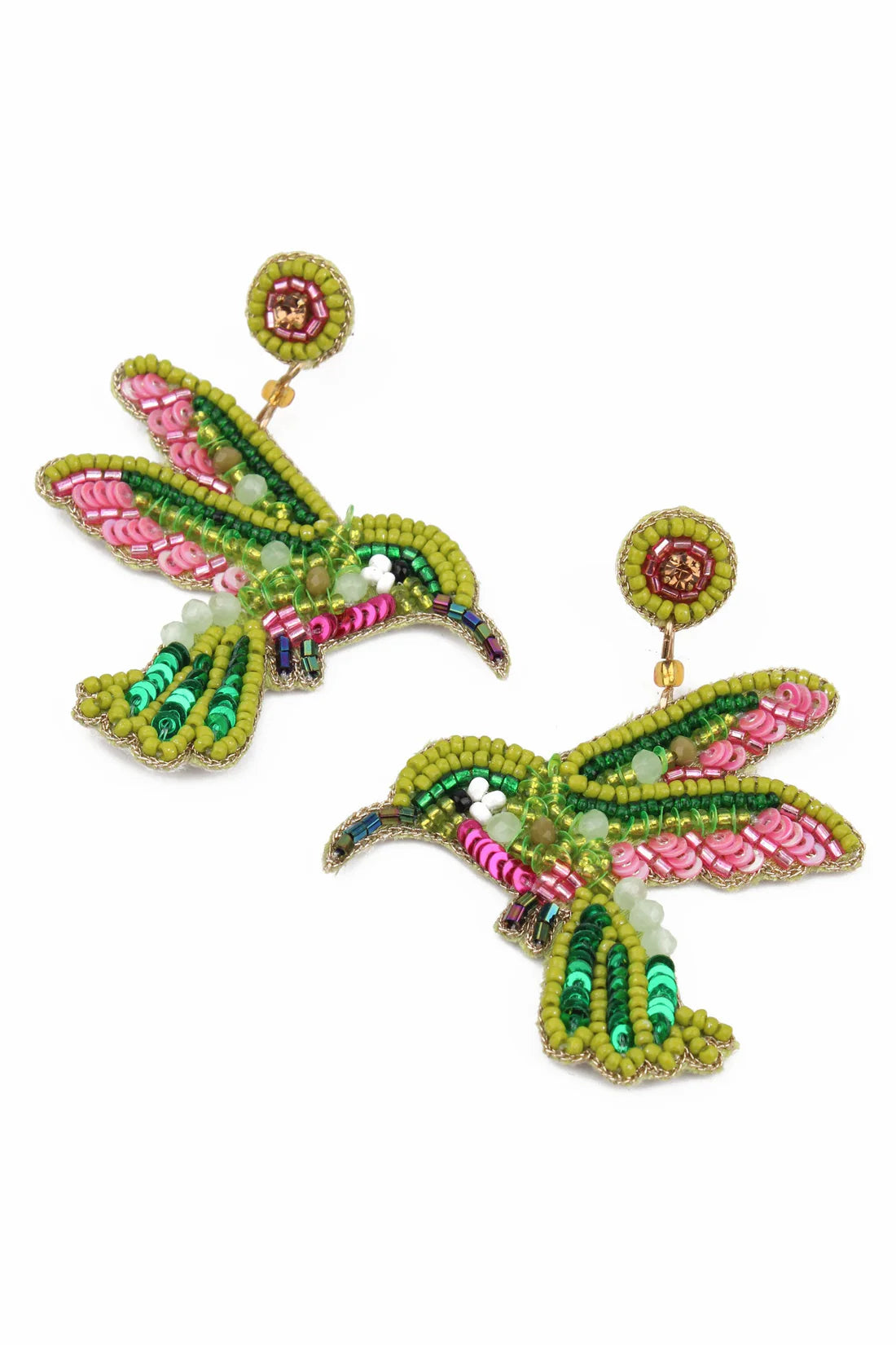 Hummingbird Beaded Drop Earrings