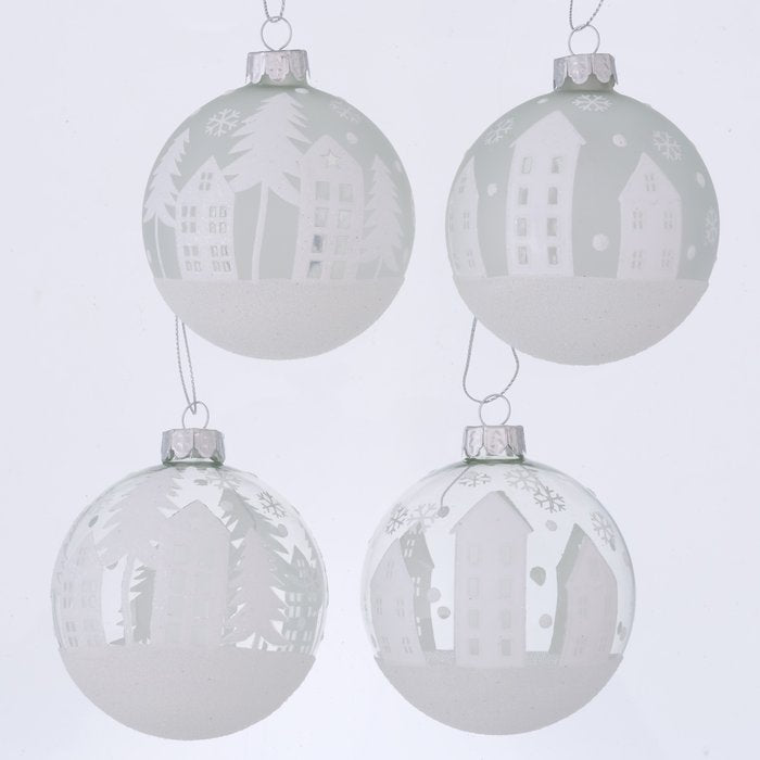 Frosted white Bauble with Town Scape
