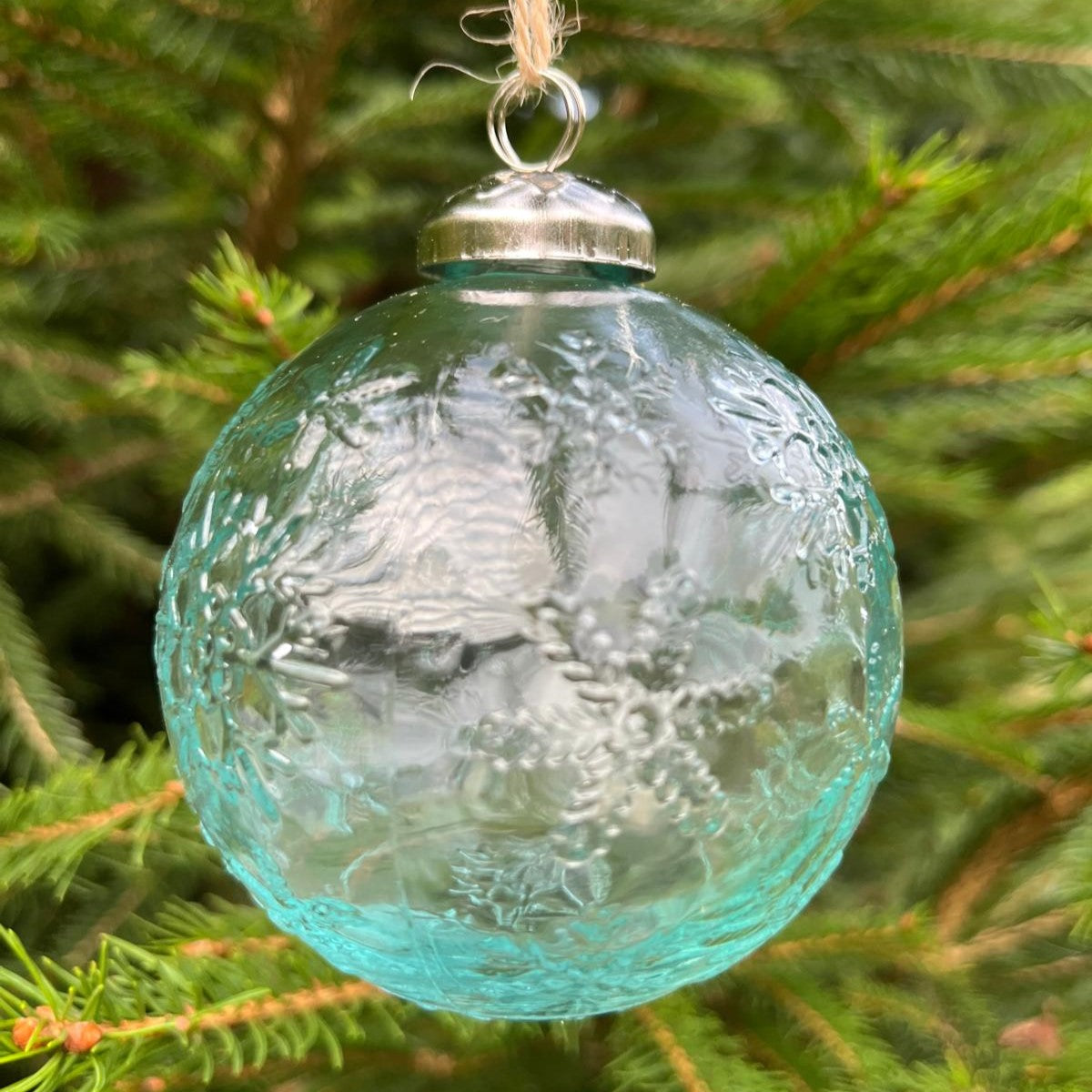 Patterned Recycled Glass Bauble - Clear