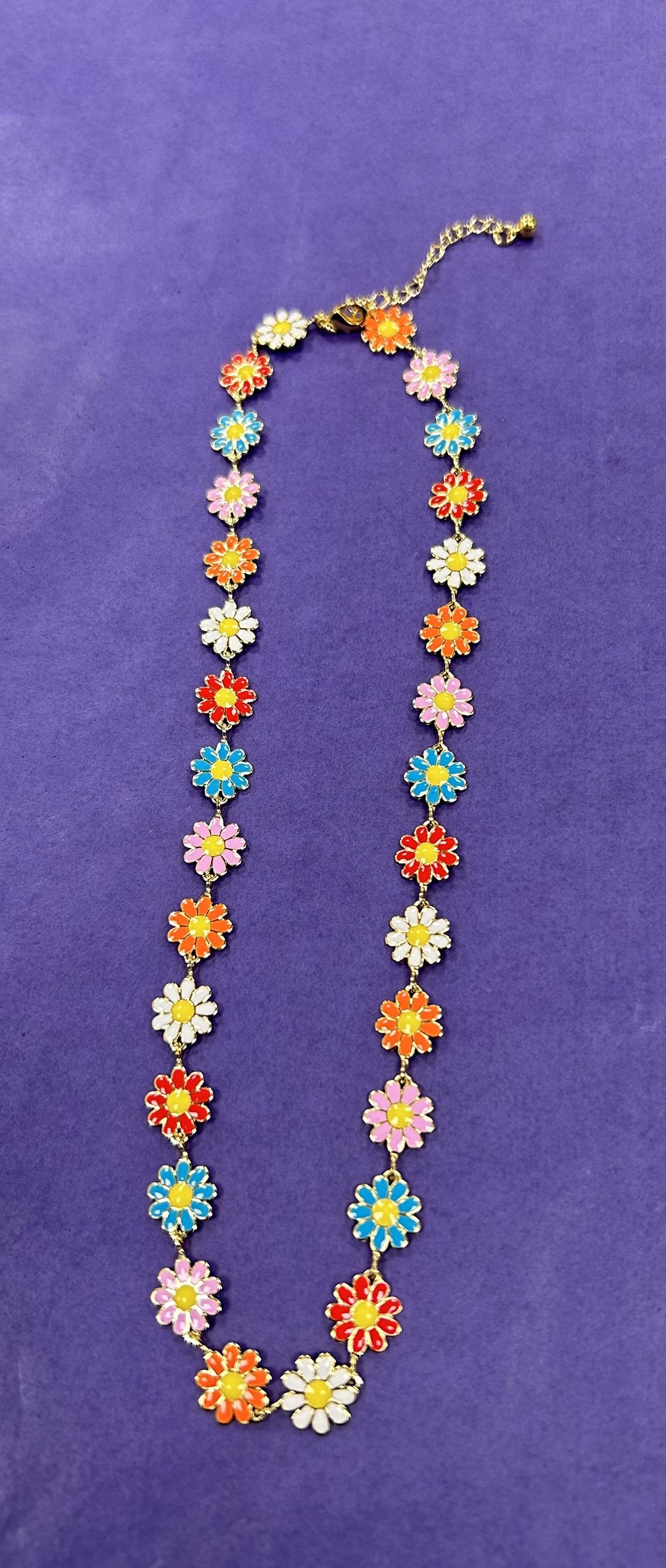 Multi-Colour Enamel Flowers Necklace