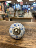 White and Blue Flower Patterned Knob