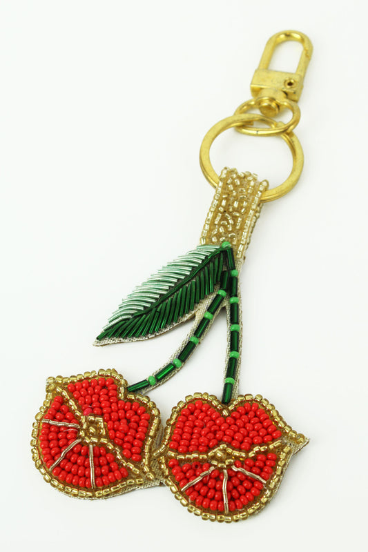 Cherry Kiss Kiss Beaded Keyring