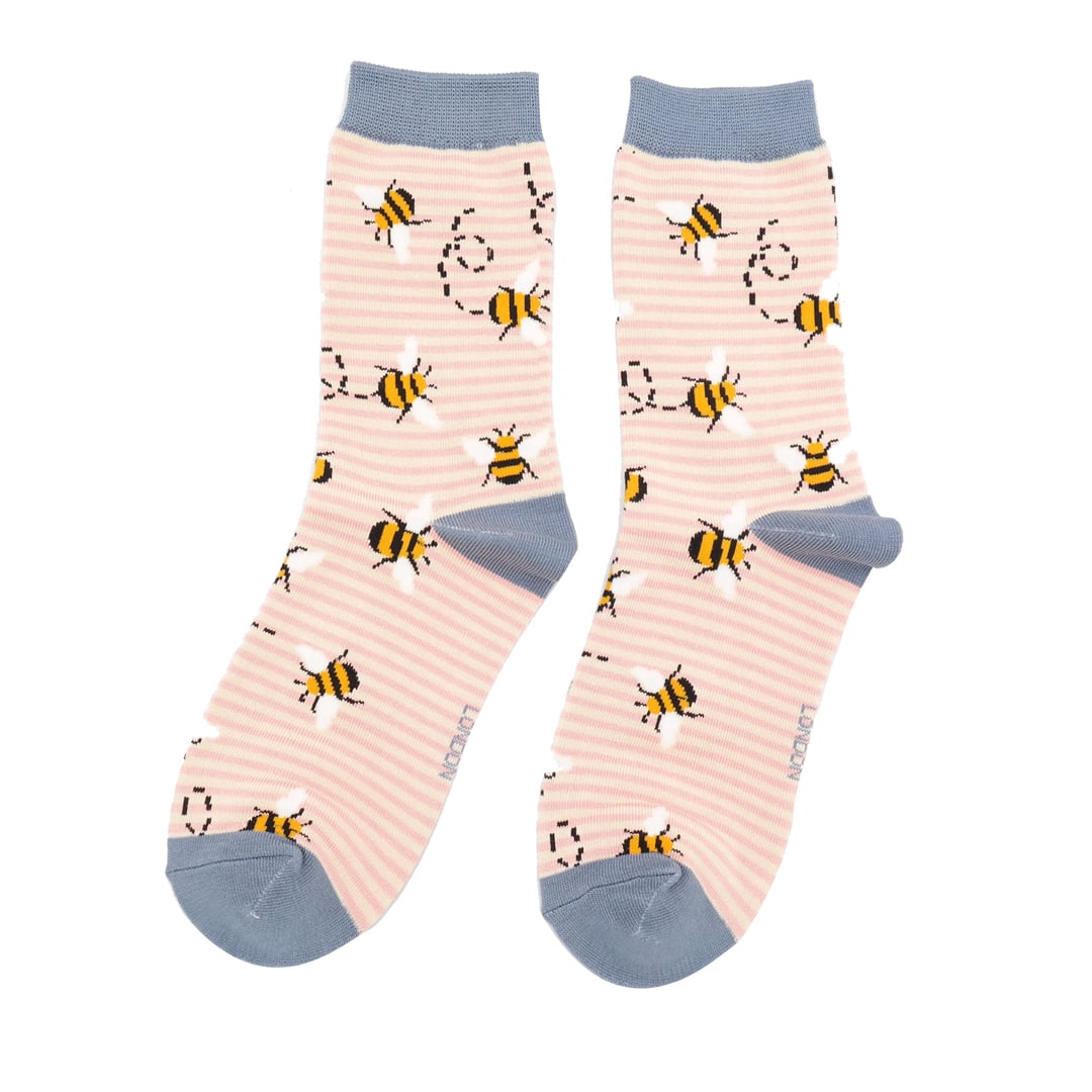Ladies Bamboo Socks Dusky Pink - Bee Stripes