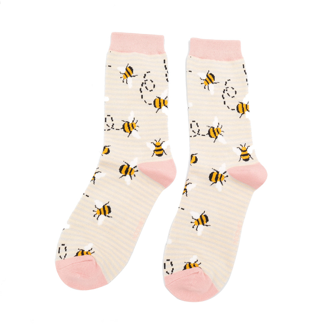 Ladies Bamboo Socks  - Bees Stripes