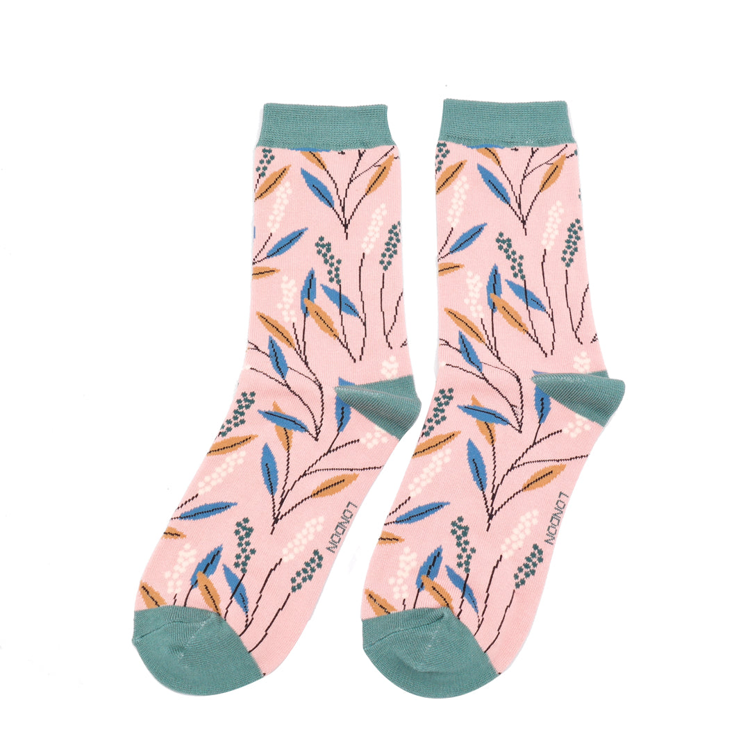 Ladies Bamboo Socks Berry Branches - Dusky Pink