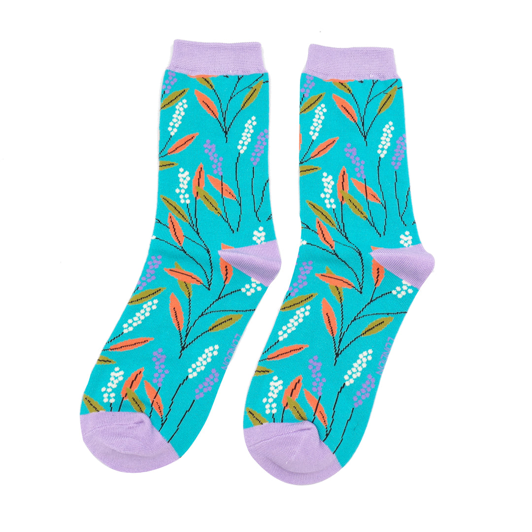 Ladies Bamboo Socks Berry Branches - Turquoise
