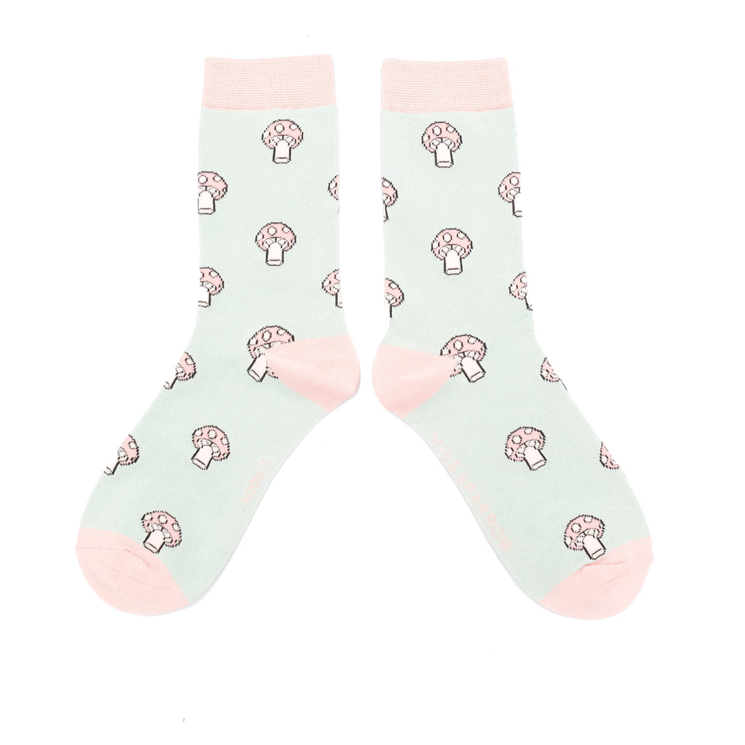 Ladies Bamboo Socks Mushrooms - Duck Egg