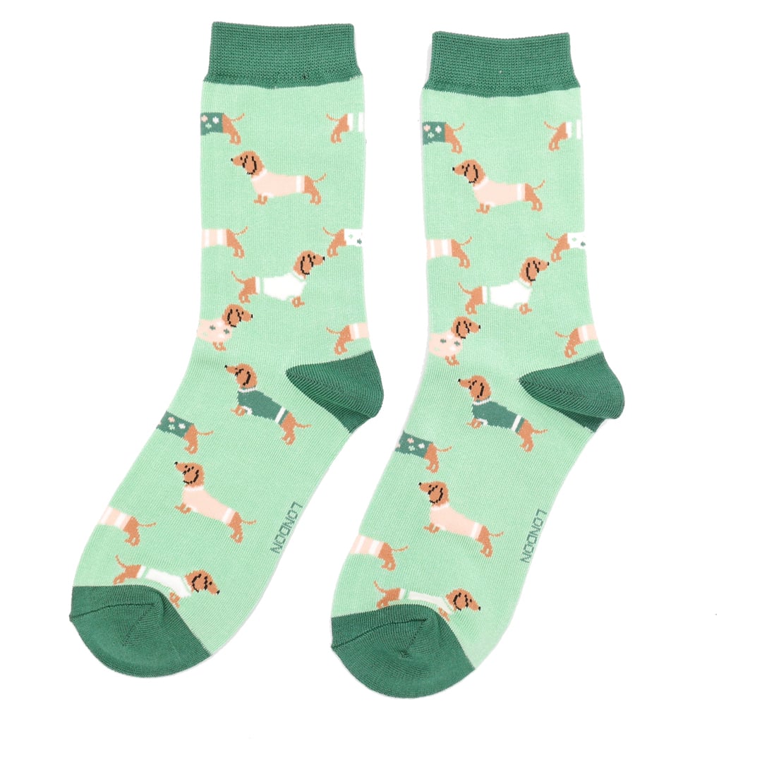 Ladies Bamboo Socks Mint- Pups In Coats