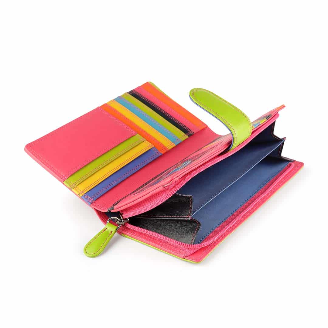 Long Leather Bifold Purse - Victoria London / Pink-Multi