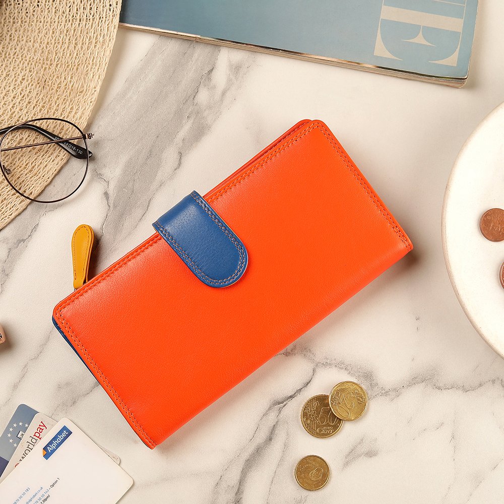 Long Leather Bifold Purse - Victoria London / Orange-Multi