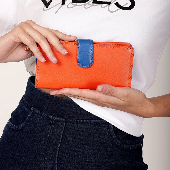 Long Leather Bifold Purse - Victoria London / Orange-Multi