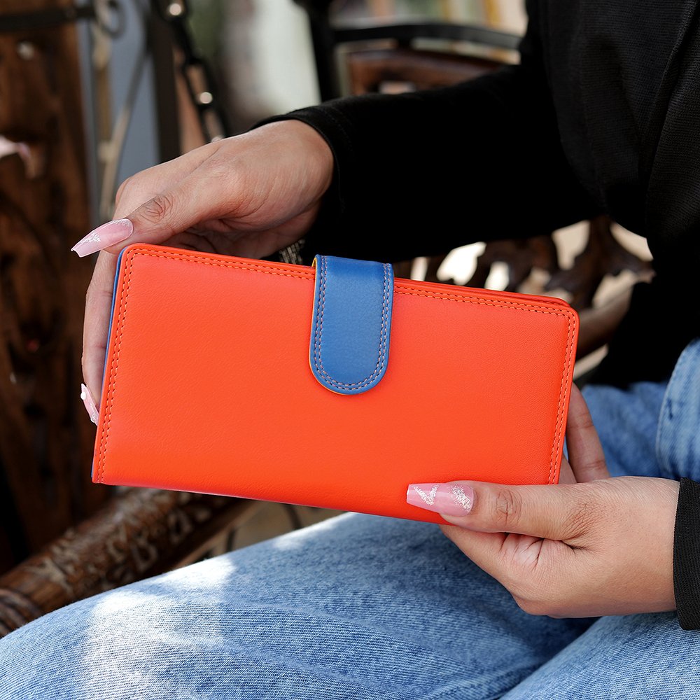 Long Leather Bifold Purse - Victoria London / Orange-Multi
