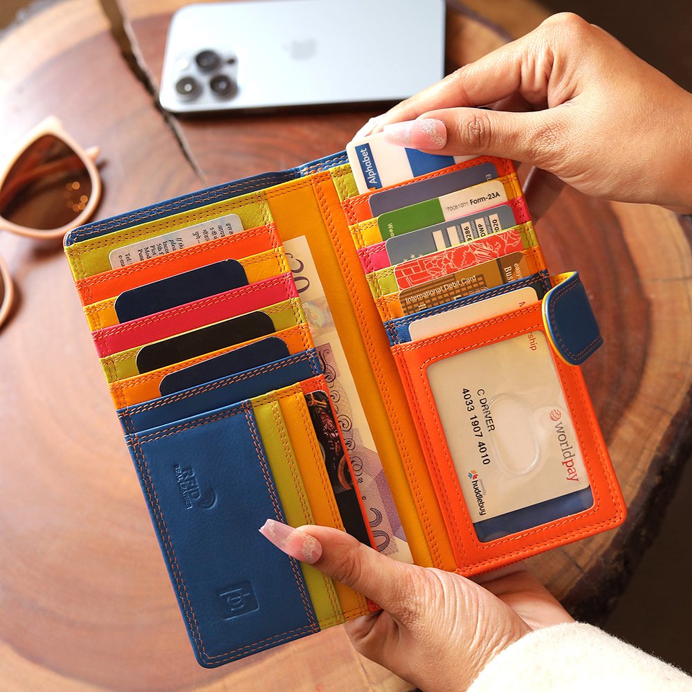 Long Leather Bifold Purse - Victoria London / Orange-Multi