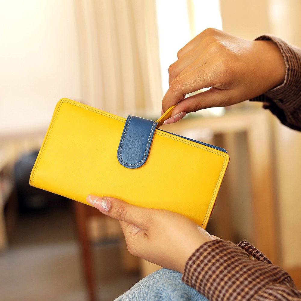 Long Leather Bifold Purse - Victoria London / Yellow-Multi