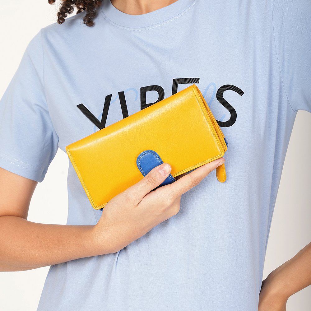Long Leather Bifold Purse - Victoria London / Yellow-Multi