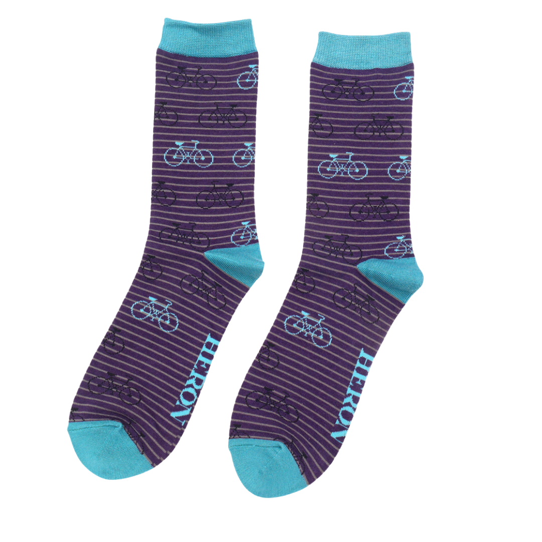 Men's Bamboo Socks Bikes and Stripes - Purple