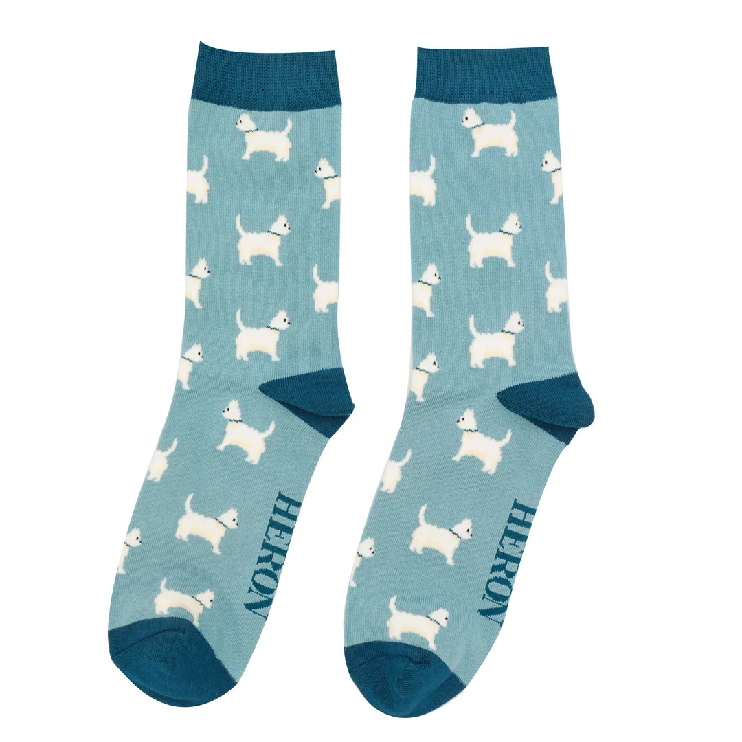 Men's Bamboo Socks Scottie Dogs - Duck Egg