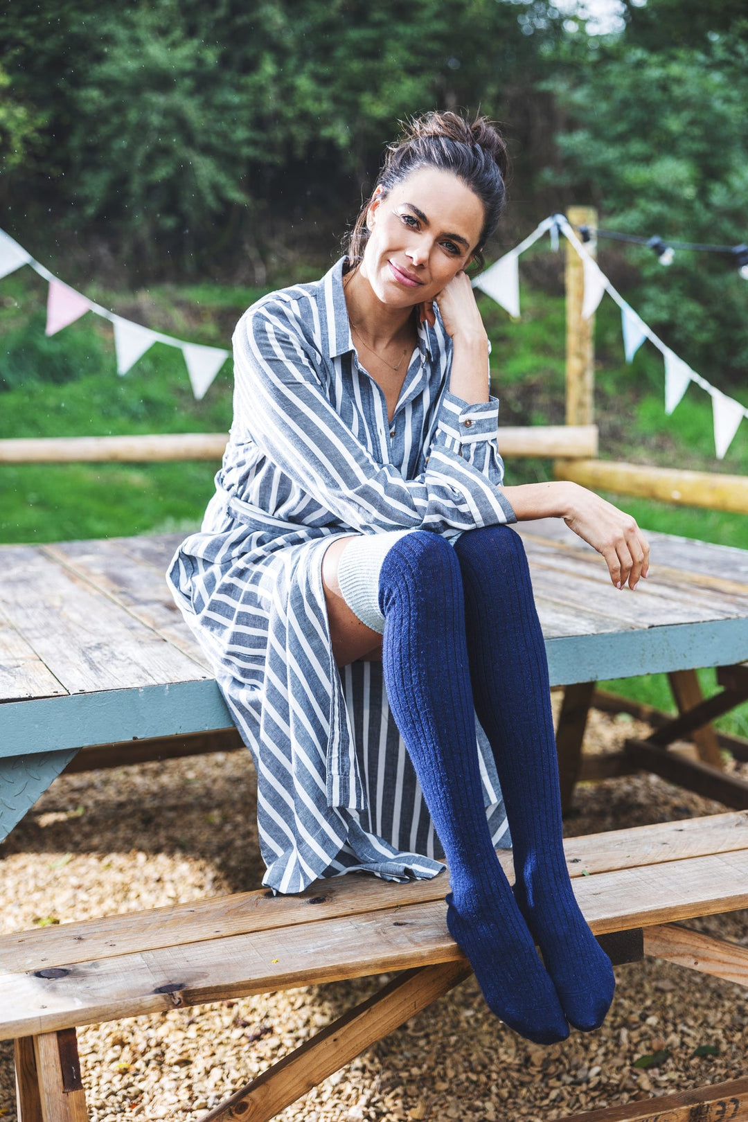Over the Knee Wool Blend Socks - Blue