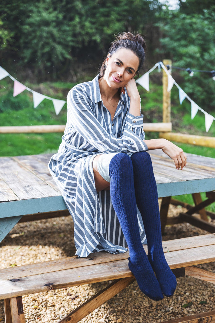 Over the Knee Wool Blend Socks - Blue
