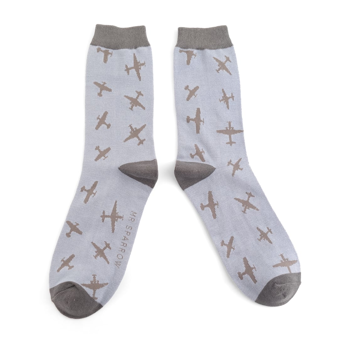 Mens Bamboo Socks Dusky Blue - Planes