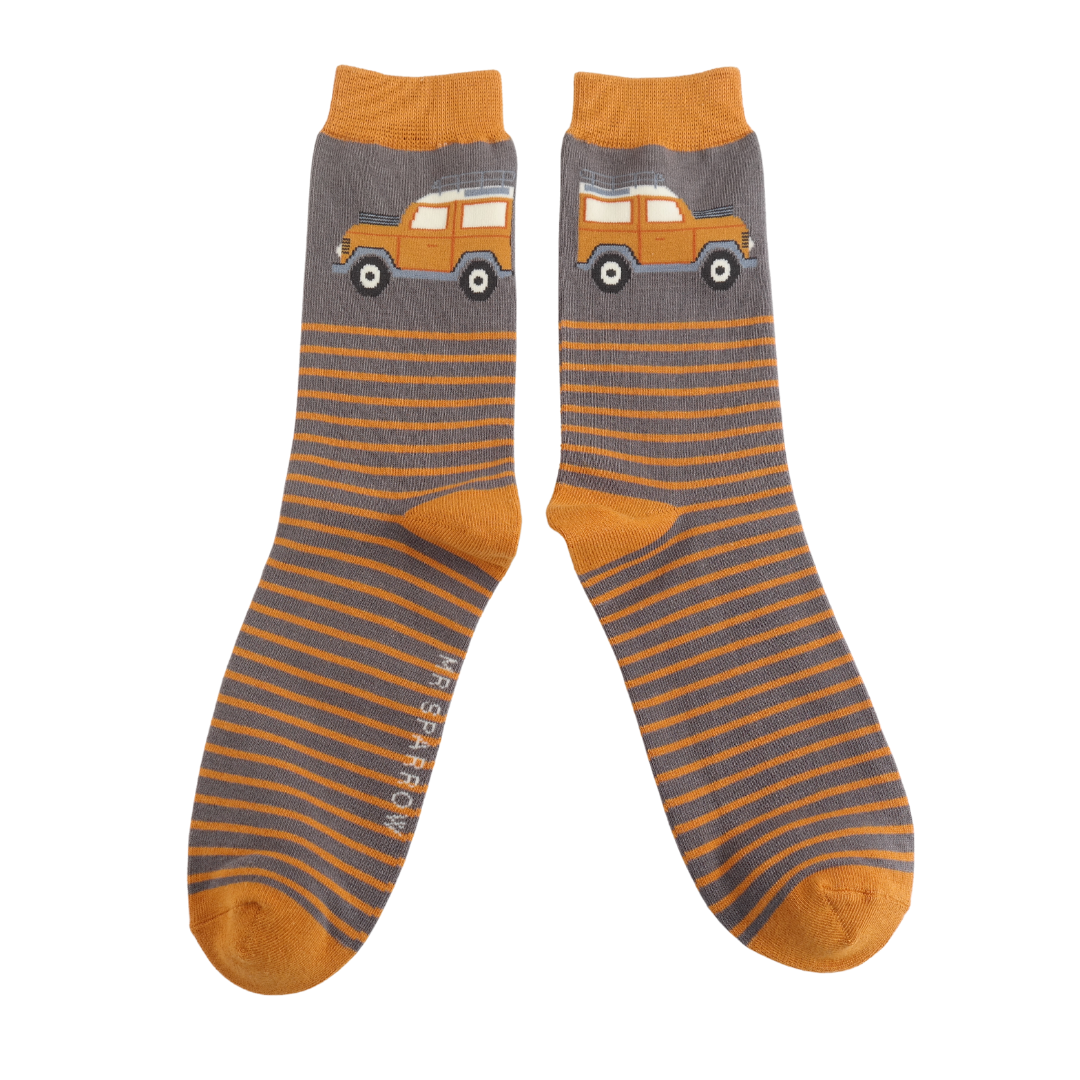 Mens Bamboo Socks Grey - Jeep & Stripes