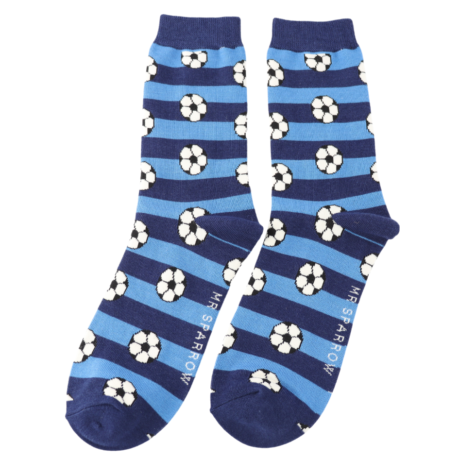 Men's Bamboo Socks Footballs And Stripes - Navy