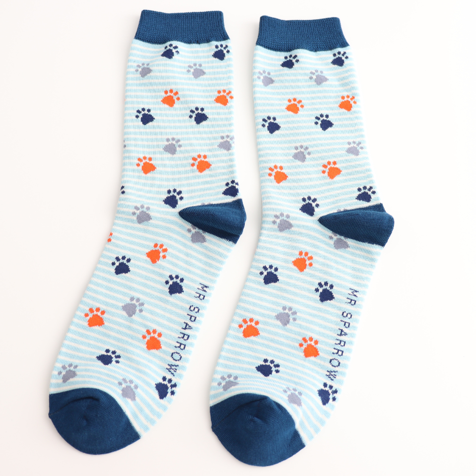 Mens Bamboo Socks Light Blue - Paws & Stripes
